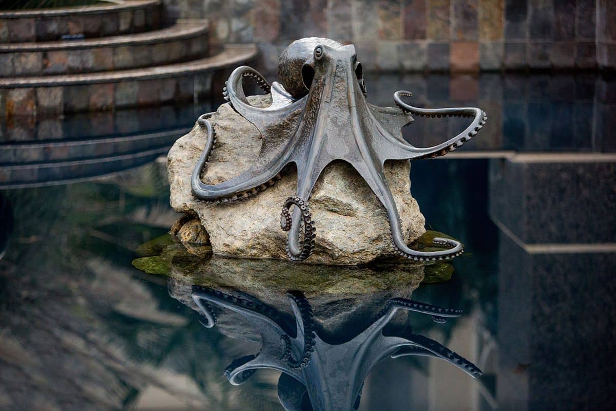 Octopus Brass Sculpture, Swimming Octopus Sculpture